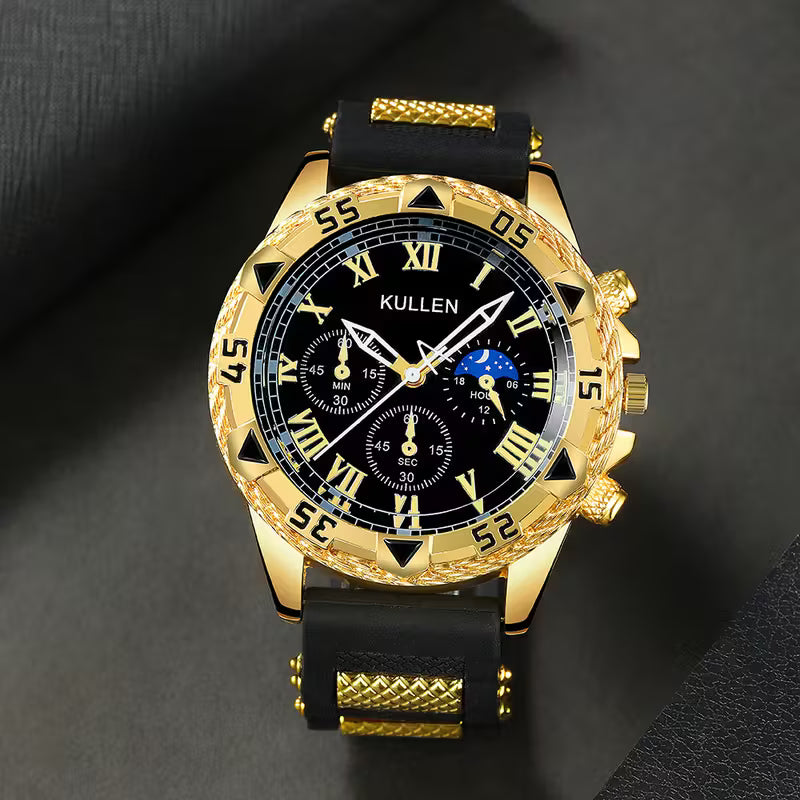 MSCXDK Men's Luxury Watch - Golden-Tone Dial, Black Roman Numerals