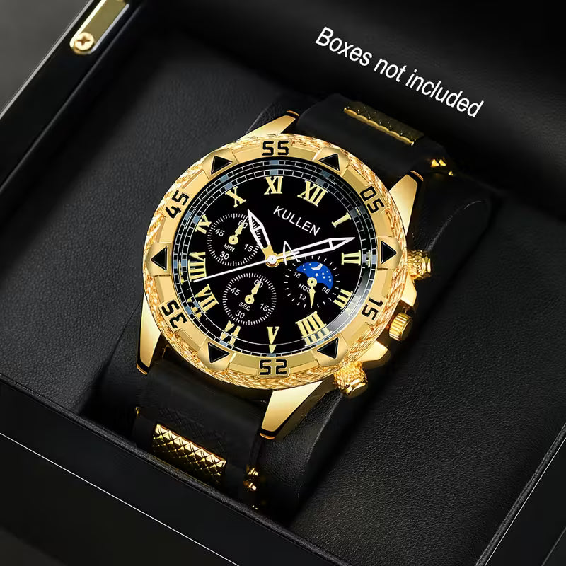 MSCXDK Men's Luxury Watch - Golden-Tone Dial, Black Roman Numerals