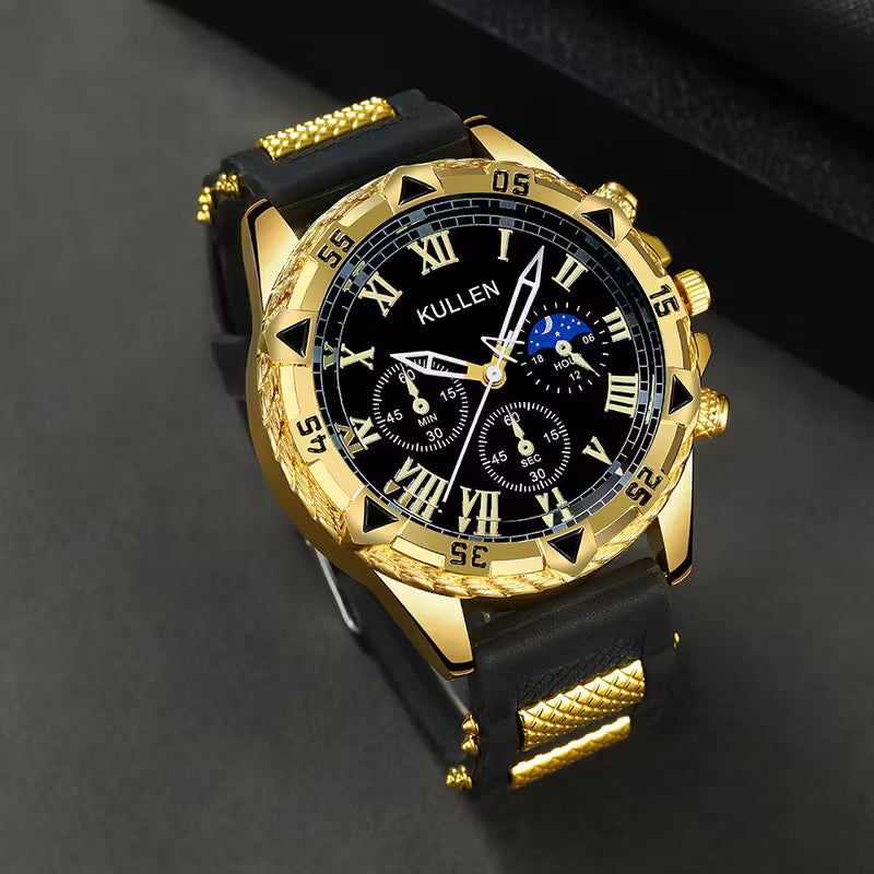 MSCXDK Men's Luxury Watch - Golden-Tone Dial, Black Roman Numerals