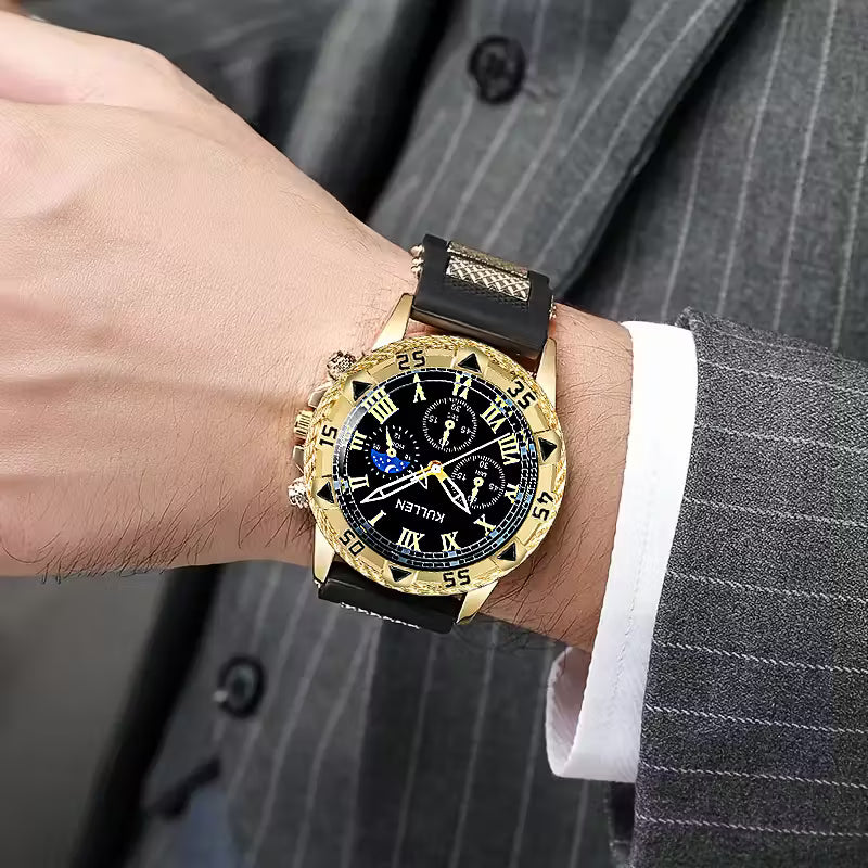 MSCXDK Men's Luxury Watch - Golden-Tone Dial, Black Roman Numerals