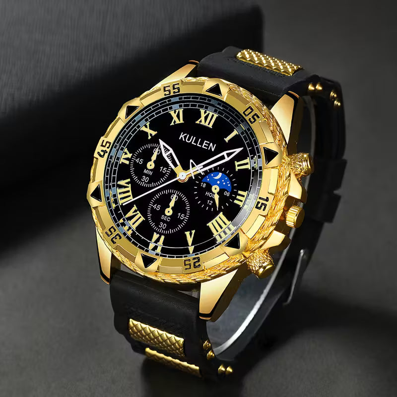 MSCXDK Men's Luxury Watch - Golden-Tone Dial, Black Roman Numerals
